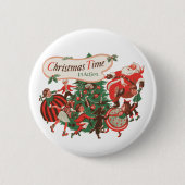 ヴィンテージクリスマスサンタクロースと踊りの子供 缶バッジ (正面)