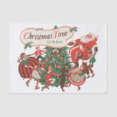 ヴィンテージクリスマスサンタクロースと踊りの子供 薄葉紙 (正面)