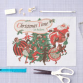 ヴィンテージクリスマスサンタクロースと踊りの子供 薄葉紙 (クラフト)