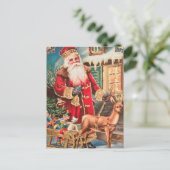 ヴィンテージクリスマスサンタクロースのトナカイ葉書 ポストカード (スタンド正面)