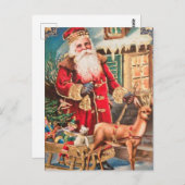 ヴィンテージクリスマスサンタクロースのトナカイ葉書 ポストカード (正面/裏面)