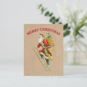ヴィンテージクリスマスサンタクロースクラフトブラウン紙 シーズンポストカード (スタンド正面)