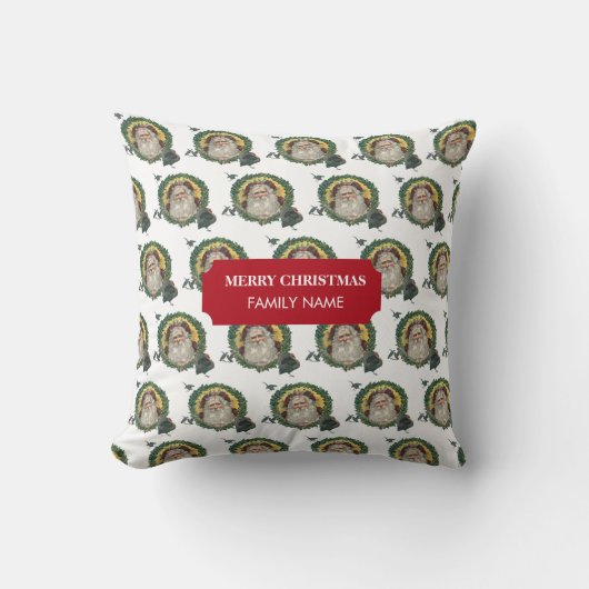 ヴィンテージクリスマスサンタクロースターキーズ名前をカスタムする クッション (正面)