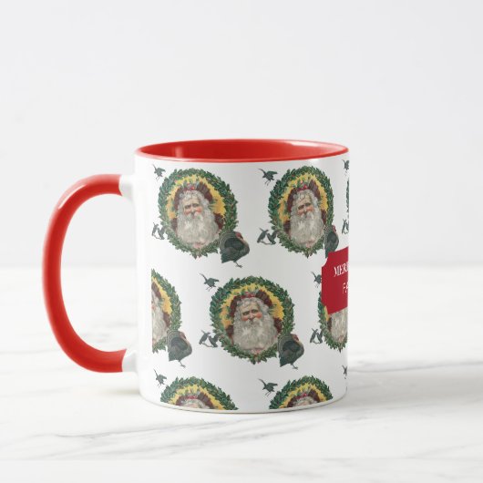 ヴィンテージクリスマスサンタクロースターキーズ名前をカスタムする マグカップ (左)