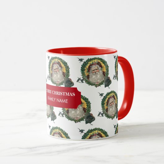 ヴィンテージクリスマスサンタクロースターキーズ名前をカスタムする マグカップ (正面右)