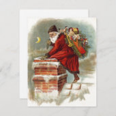 ヴィンテージクリスマスサンタクロースダウンチムニー 招待状 (正面/裏面)