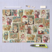 ヴィンテージクリスマスサンタクロースティッシュペーパーラップ 薄葉紙 (クラフト)