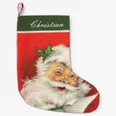 ヴィンテージクリスマスサンタクロースパーソナライズされた スモールクリスマスストッキング (正面)