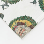 ヴィンテージクリスマスサンタクロースモノグラムのターキー フリースブランケット (角)