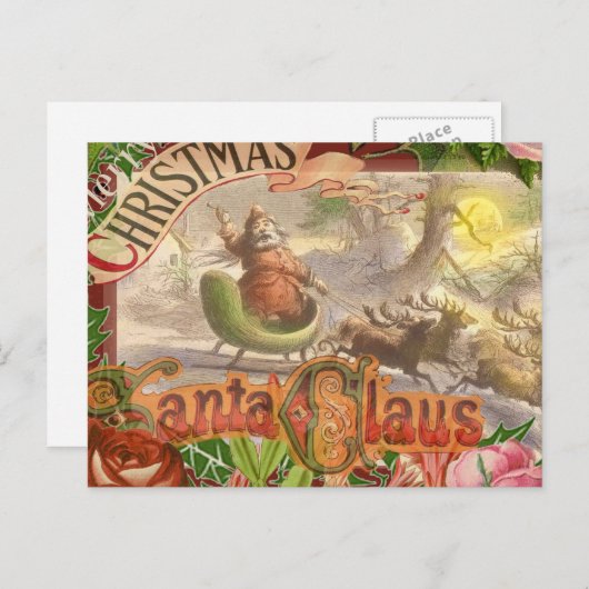 ヴィンテージクリスマスサンタクロースライ シーズンポストカード (正面/裏面)