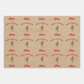 ヴィンテージクリスマスサンタクロース名前をカスタムするクラフト ラッピングペーパーシート (正面2)