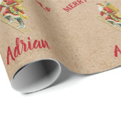 ヴィンテージクリスマスサンタクロース名前をカスタムするクラフト ラッピングペーパー (ロールコーナー)