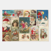 ヴィンテージクリスマスサンタクロース小人ビクトリアンギフト ラッピングペーパーシート (正面2)