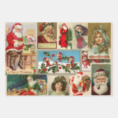 ヴィンテージクリスマスサンタクロース小人ビクトリアンギフト ラッピングペーパーシート (正面3)