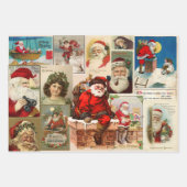 ヴィンテージクリスマスサンタクロース小人ビクトリアンギフト ラッピングペーパーシート (正面2)