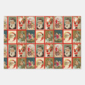 ヴィンテージクリスマスサンタクロース小人ビクトリアンギフト ラッピングペーパーシート (正面)