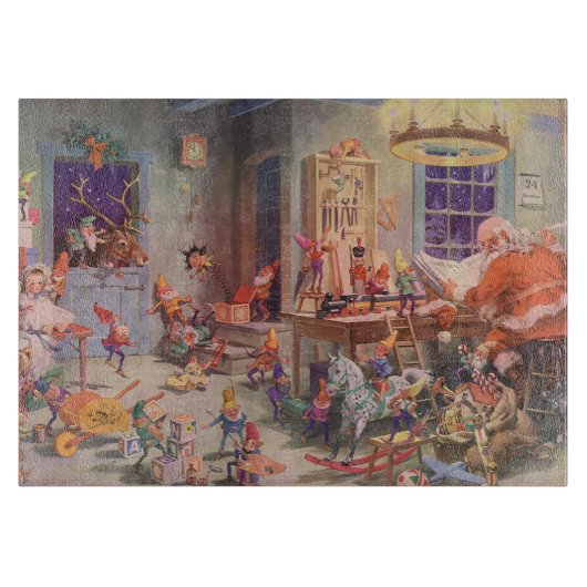 ヴィンテージクリスマスサンタクロース小人ワークショップ カッティングボード (正面)