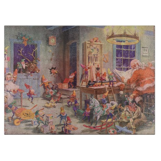 ヴィンテージクリスマスサンタクロース小人ワークショップ カッティングボード (正面)