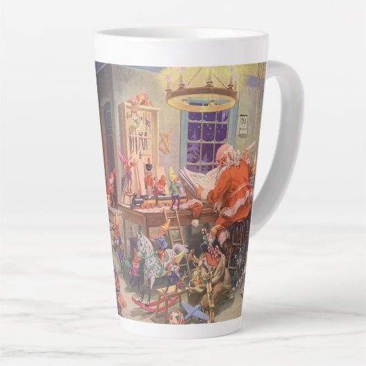 ヴィンテージクリスマスサンタクロース小人ワークショップ カフェラテマグ (右アングル)