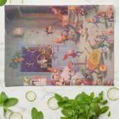 ヴィンテージクリスマスサンタクロース小人ワークショップ キッチンタオル (折り畳み)