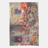 ヴィンテージクリスマスサンタクロース小人ワークショップ キッチンタオル (縦)