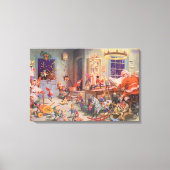 ヴィンテージクリスマスサンタクロース小人ワークショップ キャンバスプリント (正面)