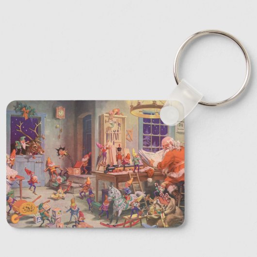 ヴィンテージクリスマスサンタクロース小人ワークショップ キーホルダー (正面)