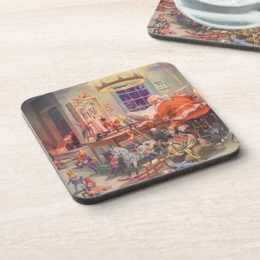 ヴィンテージクリスマスサンタクロース小人ワークショップ コースター (左側)