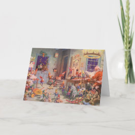 ヴィンテージクリスマスサンタクロース小人ワークショップ シーズンカード