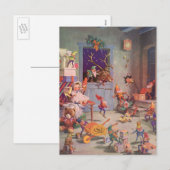 ヴィンテージクリスマスサンタクロース小人ワークショップ シーズンポストカード (正面/裏面)