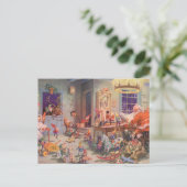 ヴィンテージクリスマスサンタクロース小人ワークショップ シーズンポストカード (スタンド正面)