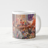 ヴィンテージクリスマスサンタクロース小人ワークショップ ジャンボコーヒーマグカップ (正面右)