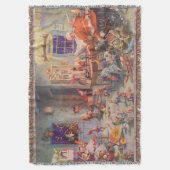 ヴィンテージクリスマスサンタクロース小人ワークショップ スローブランケット (正面縦)