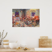 ヴィンテージクリスマスサンタクロース小人ワークショップ ポスター (キッチン)