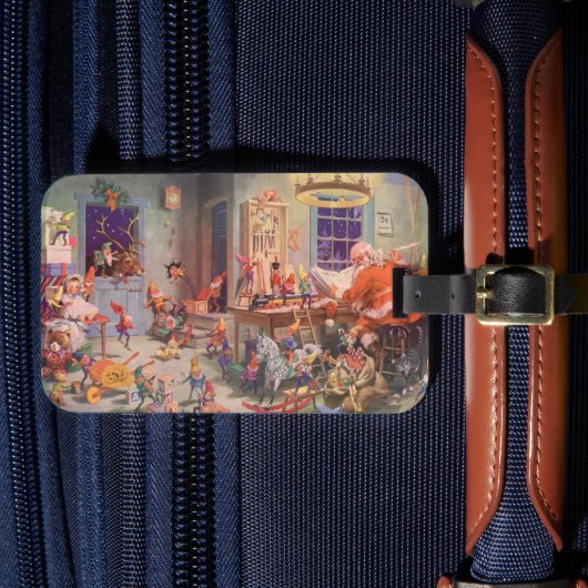 ヴィンテージクリスマスサンタクロース小人ワークショップ ラゲッジタグ (正面インサイチュ4)