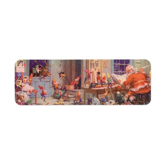 ヴィンテージクリスマスサンタクロース小人ワークショップ ラベル (正面)