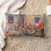 ヴィンテージクリスマスサンタクロース小人ワークショップ ランバークッション (ブランケット)