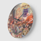ヴィンテージクリスマスサンタクロース小人ワークショップ ラージ壁時計 (傾斜)