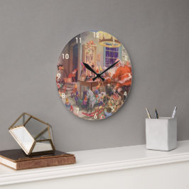 ヴィンテージクリスマスサンタクロース小人ワークショップ ラージ壁時計