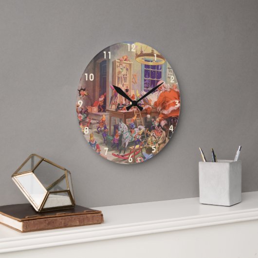 ヴィンテージクリスマスサンタクロース小人ワークショップ ラージ壁時計 (オフィス)