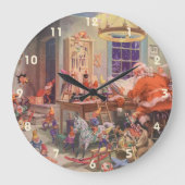 ヴィンテージクリスマスサンタクロース小人ワークショップ ラージ壁時計 (正面)