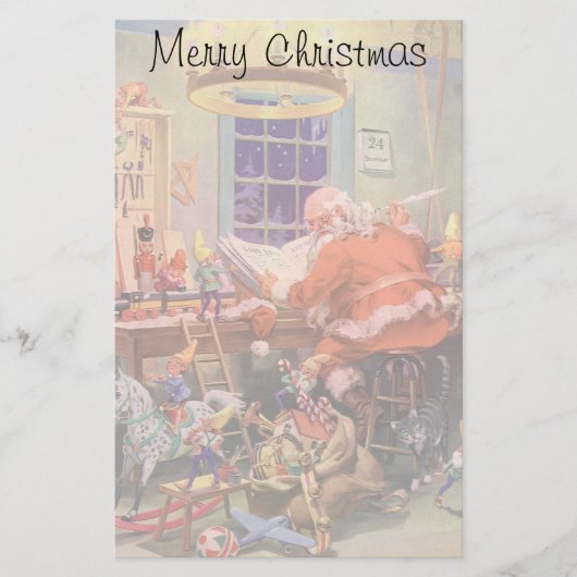 ヴィンテージクリスマスサンタクロース小人ワークショップ 便箋 (正面)