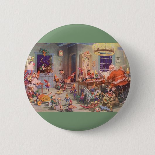 ヴィンテージクリスマスサンタクロース小人ワークショップ 缶バッジ (正面)