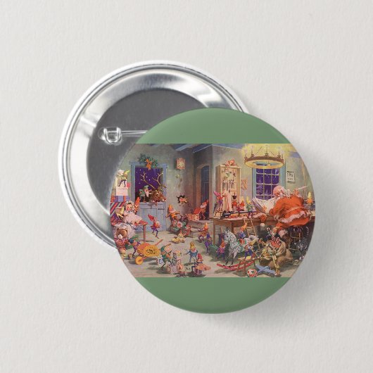 ヴィンテージクリスマスサンタクロース小人ワークショップ 缶バッジ (正面&裏面)