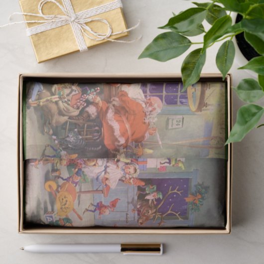 ヴィンテージクリスマスサンタクロース小人ワークショップ 薄葉紙 (ギフト)