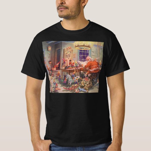 ヴィンテージクリスマスサンタクロース小人ワークショップ Tシャツ (正面)