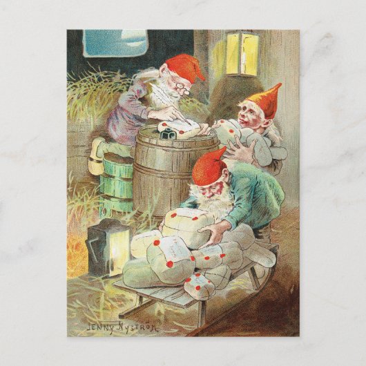ヴィンテージクリスマスサンタクロース小妖精や小人格言ギフト シーズンポストカード (正面)