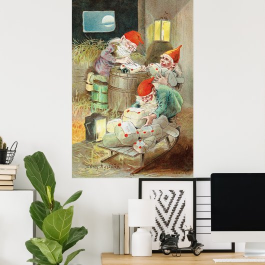 ヴィンテージクリスマスサンタクロース小妖精や小人格言ギフト ポスター (ホームオフィス)