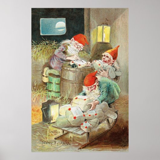 ヴィンテージクリスマスサンタクロース小妖精や小人格言ギフト ポスター (正面)