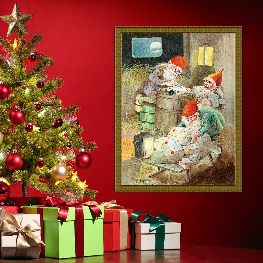 ヴィンテージクリスマスサンタクロース小妖精や小人格言ギフト ポスター